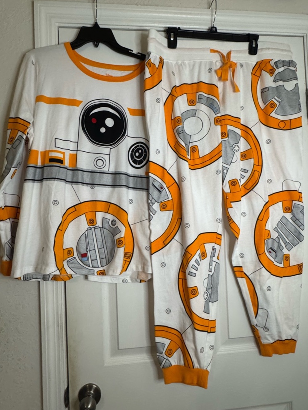 Disney White Pajama Set with Orange & Gray BB Droid Motif